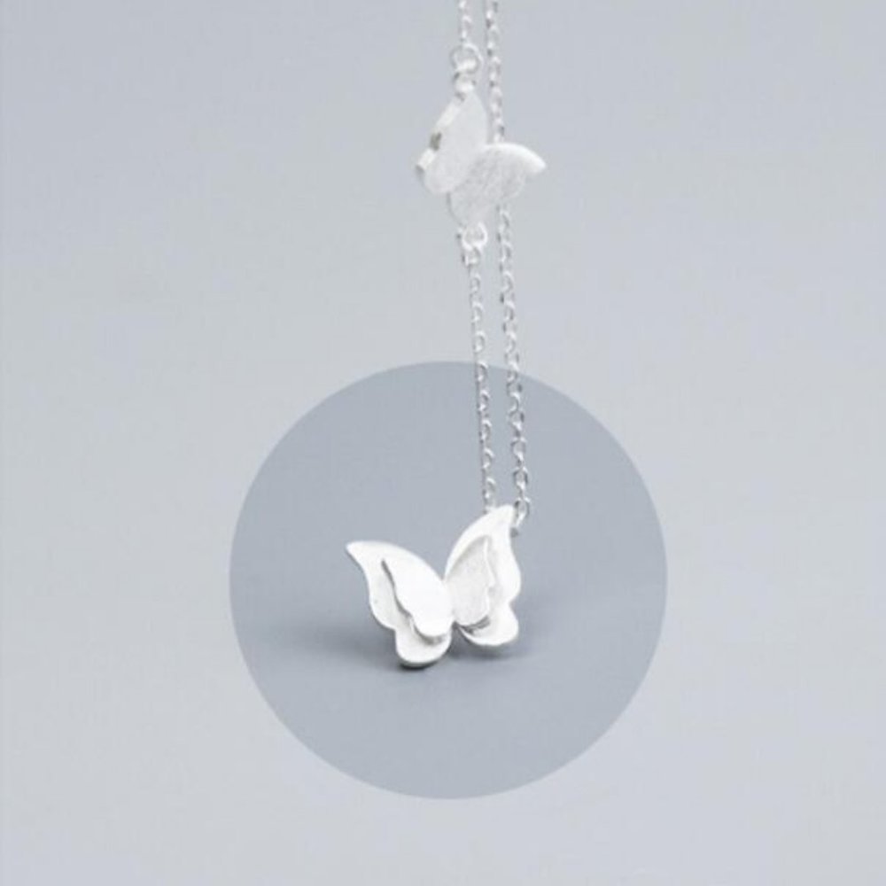 NEW 925 Sterling Silver Double Butterfly Necklace - Picture 4 of 6